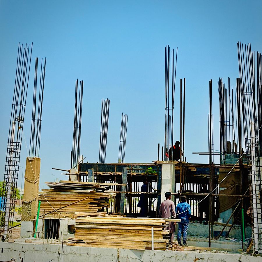 Building Construction site with rebar columns