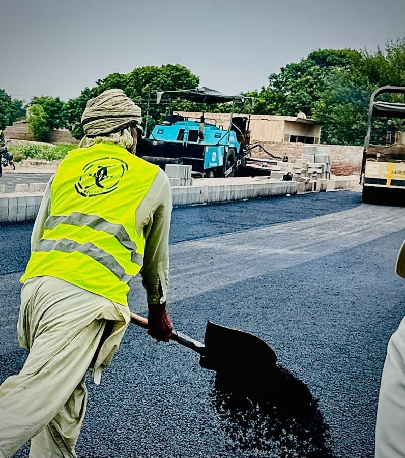 Road asphalt paving work